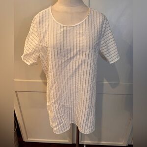 J crew White Striped Short Sleeve Top